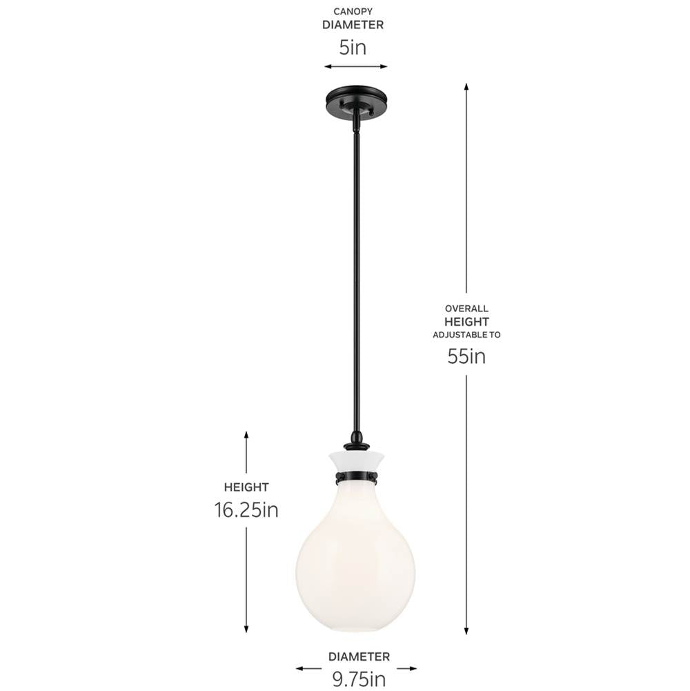 Kichler Lighting 52776BK Black Pendant Medium 1lt Image 2