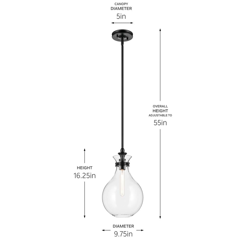 Kichler Lighting 52776BKCLR Black Pendant Medium 1lt Image 2