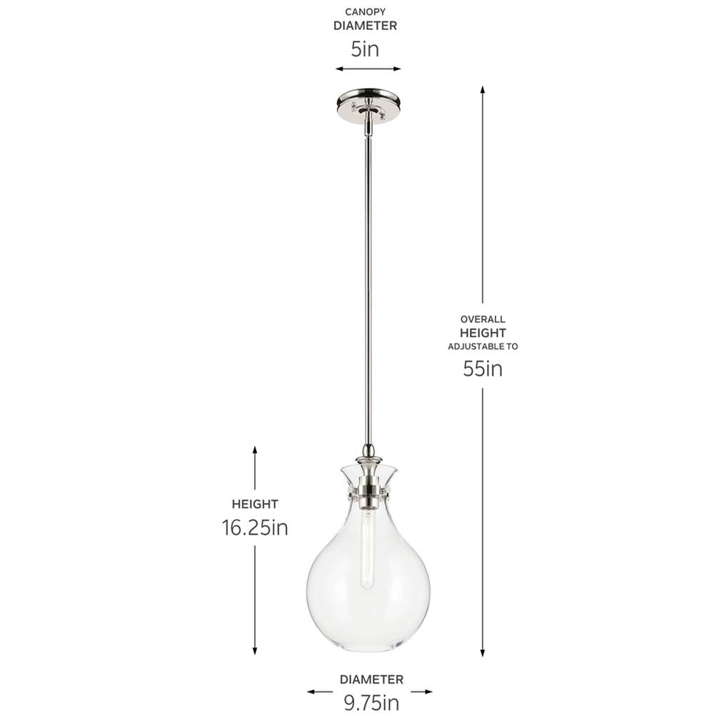 Kichler Lighting 52776PNCLR Polished Nickel Pendant Medium 1lt Image 2
