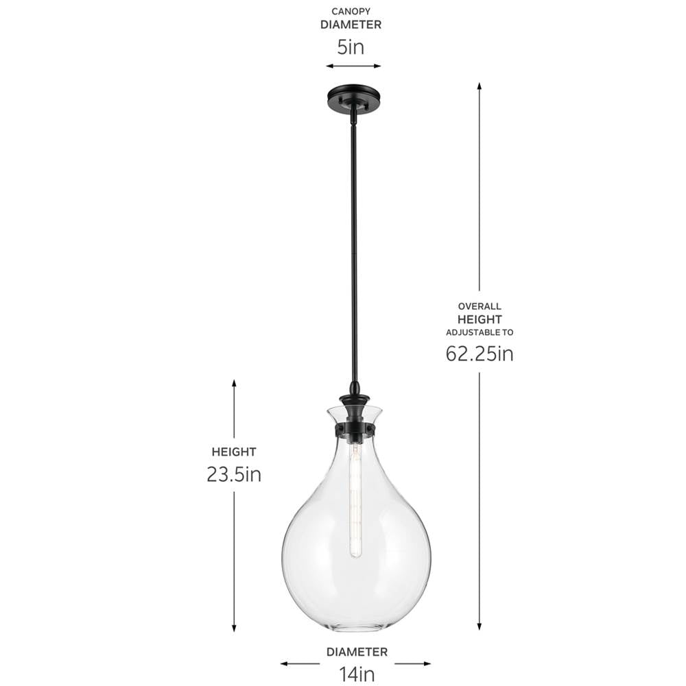Kichler Lighting 52777BKCLR Black Pendant Medium 1lt Image 2