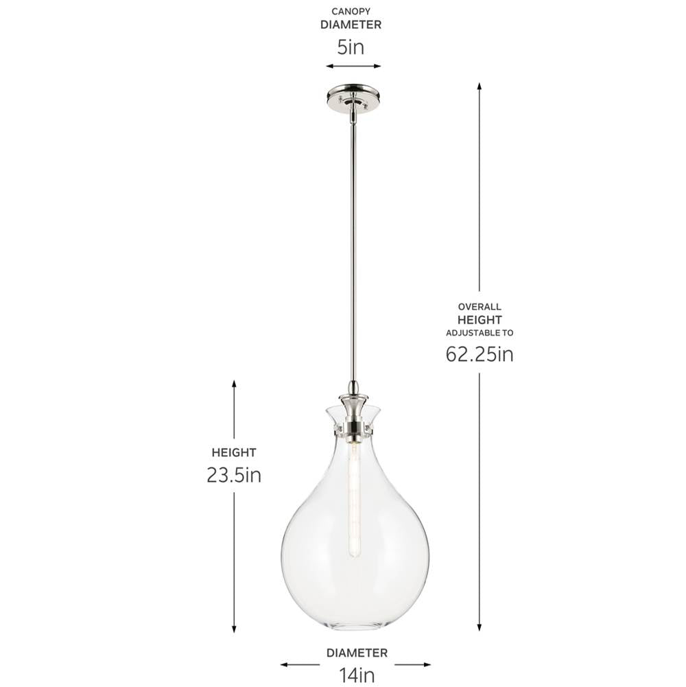 Kichler Lighting 52777PNCLR Polished Nickel Pendant Medium 1lt Image 2