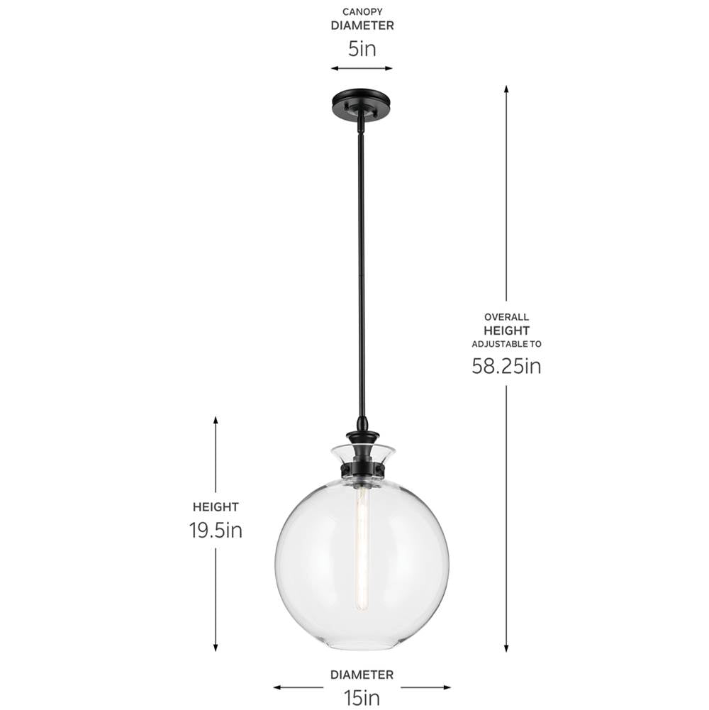 Kichler Lighting 52779BKCLR Black Pendant Large 1lt Image 2