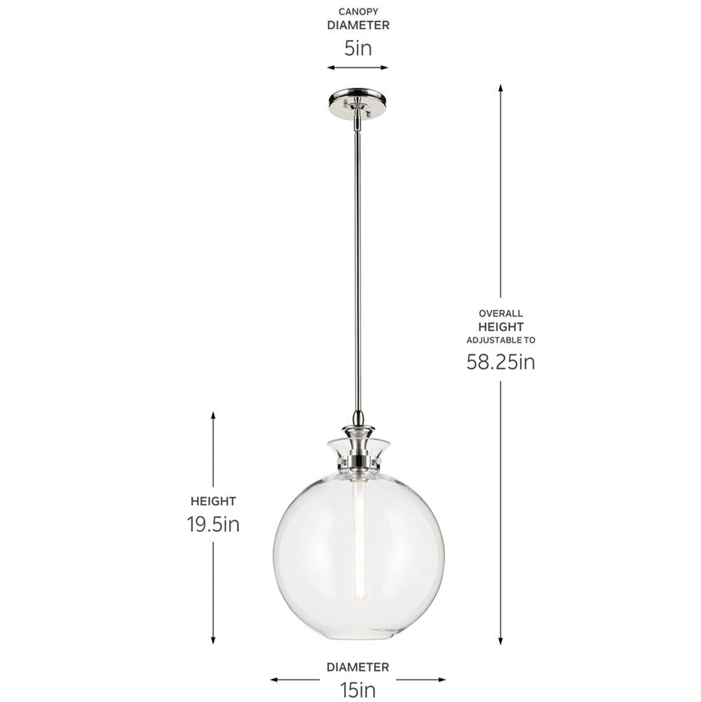 Kichler Lighting 52779PNCLR Polished Nickel Pendant Large 1lt Image 2