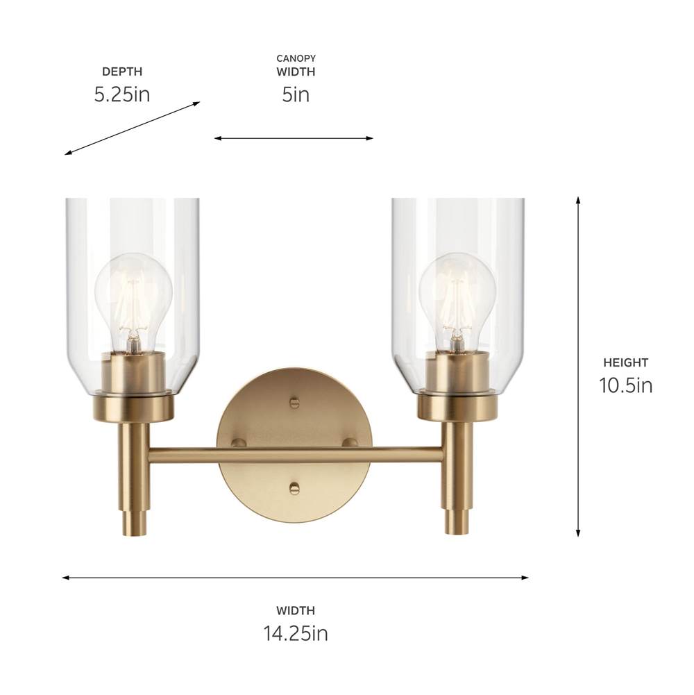 Kichler Lighting 55184CPZ Champagne Bronze Madden 14.25 Inch 2 Light Vanity With Clear Glass In Champagne Bronze Image 4