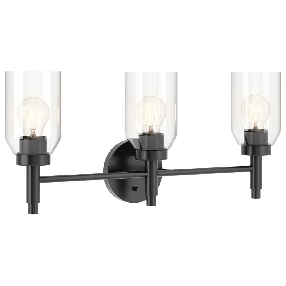 Kichler Lighting 55185BK Black Madden 24 Inch 3 Light Vanity With Clear Glass In Black Image 1