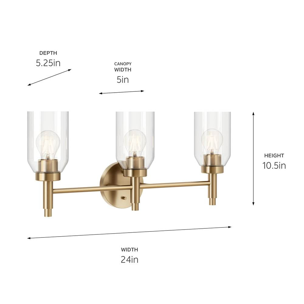 Kichler Lighting 55185CPZ Champagne Bronze Madden 24 Inch 3 Light Vanity With Clear Glass In Champagne Bronze Image 3