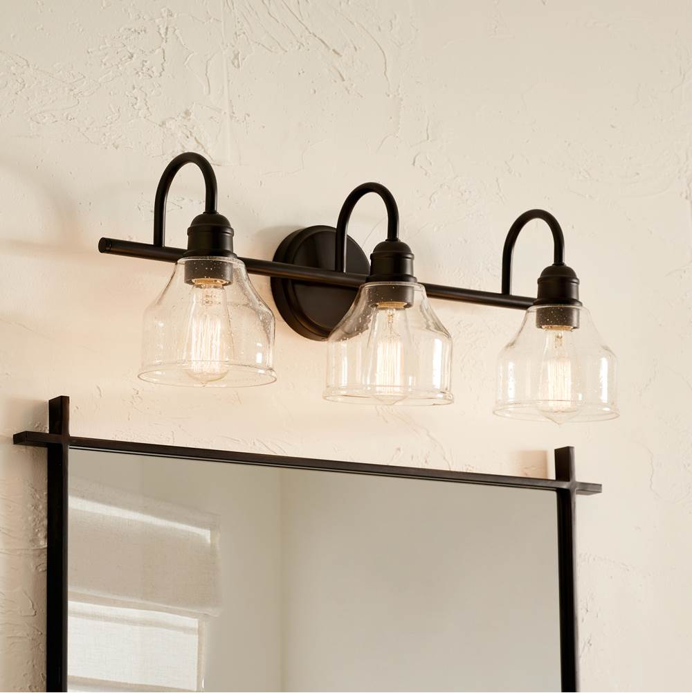 Kichler Lighting 45973BK Black Avery 24 Inch 3 Light Vanity Light With Clear Seeded Glass In Black Image 1