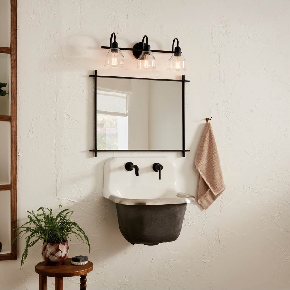 Kichler Lighting 45973BK Black Avery 24 Inch 3 Light Vanity Light With Clear Seeded Glass In Black Image 5