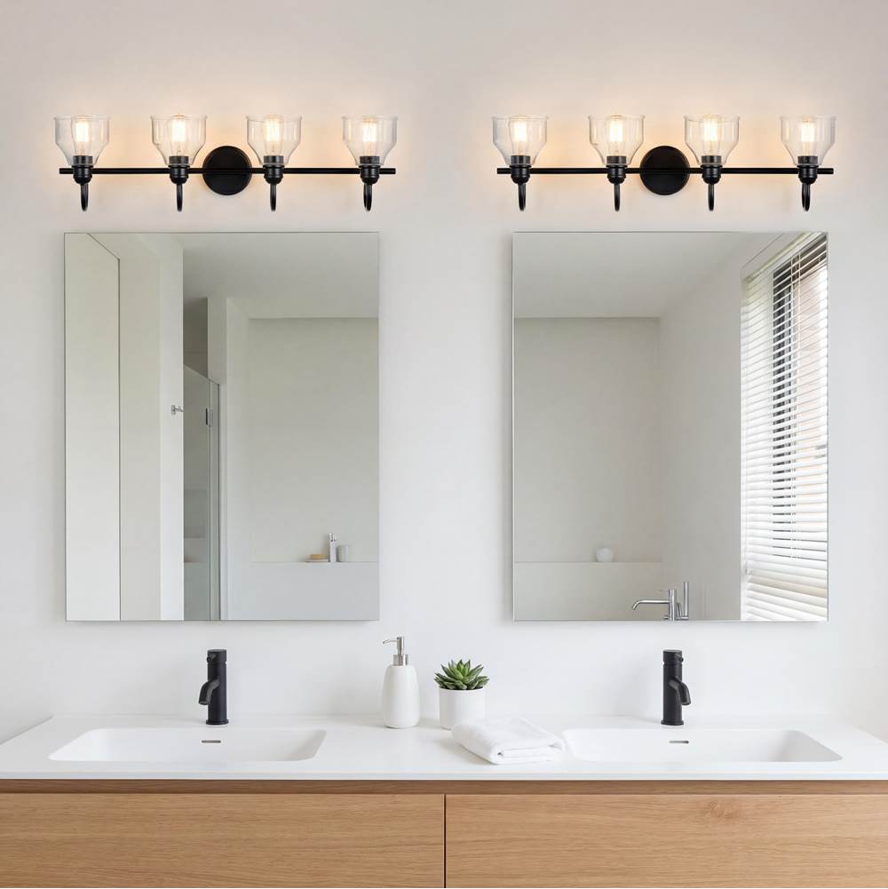 Kichler Lighting 45974BK Black Avery 33.5 Inch 4 Light Vanity Light With Clear Seeded Glass In Black Image 4