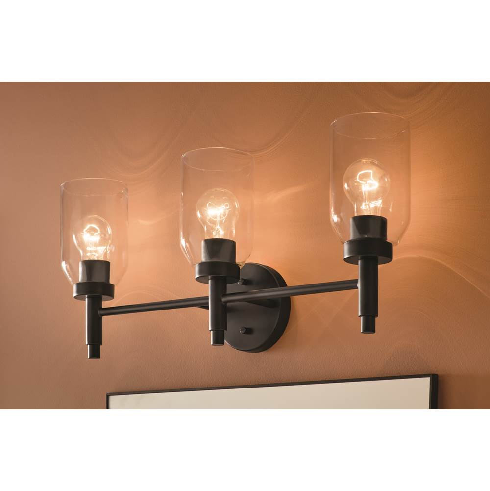 Kichler Lighting 55185BK Black Madden 24 Inch 3 Light Vanity With Clear Glass In Black Image 3