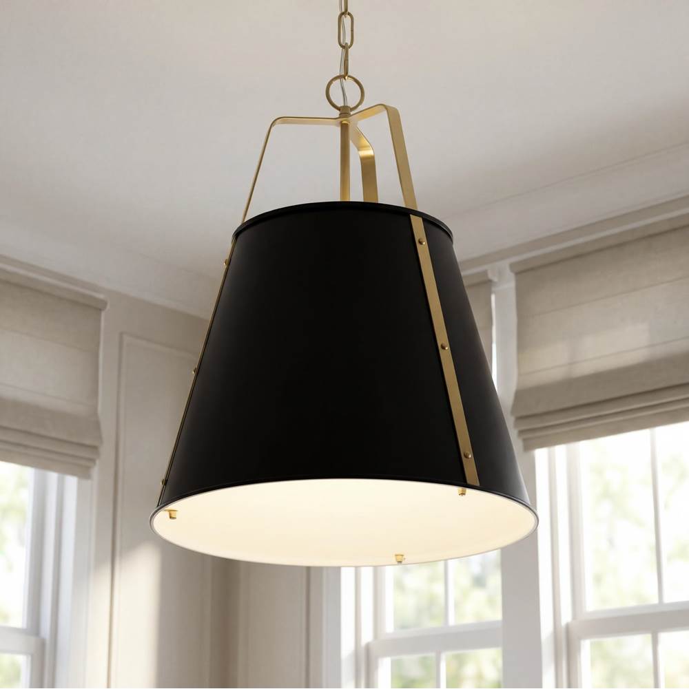 Kichler Lighting 52711BK Black Etcher 18 Inch 2 Light Pendant With Etched Painted White Glass Diffuser In Black And Champagne Bronze Image 1