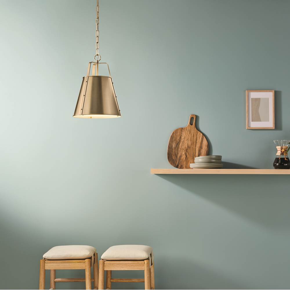 Kichler Lighting 52710CPZ Champagne Bronze Etcher 13 Inch 1 Light Pendant With Etched Painted White Glass Diffuser In Champagne Bronze Image 2