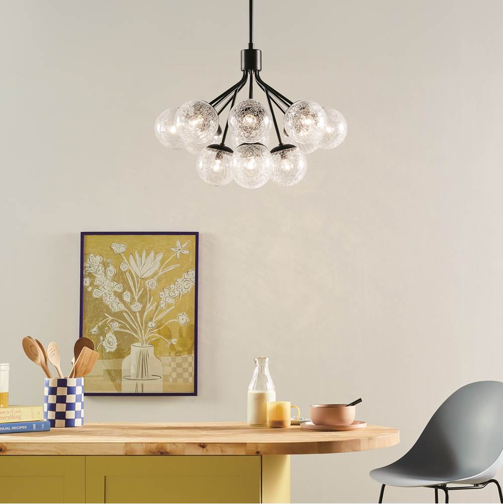 Kichler Lighting 52701BK Black Silvarious 30 Inch 12 Light Convertible Chandelier With Clear Crackled Glass In Black Image 6