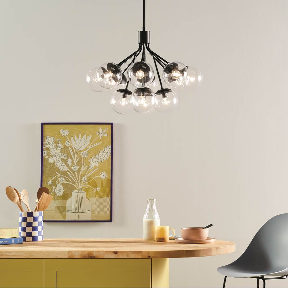 Kichler Lighting 52701BKCLR Black Silvarious 30 Inch 12 Light Convertible Chandelier With Clear Glass In Black Image 2