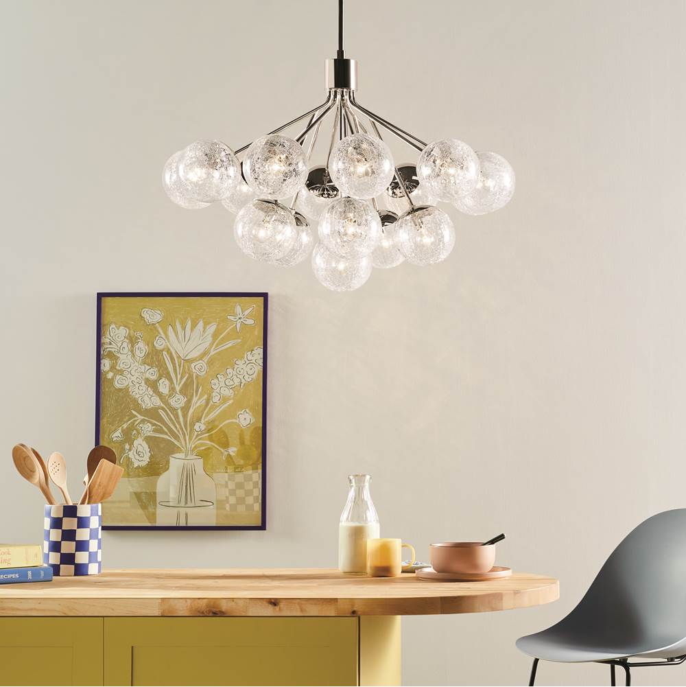 Kichler Lighting 52702PN Polished Nickel Silvarious 38 Inch 16 Light Convertible Chandelier With Clear Crackled Glass In Polished Nickel Image 2