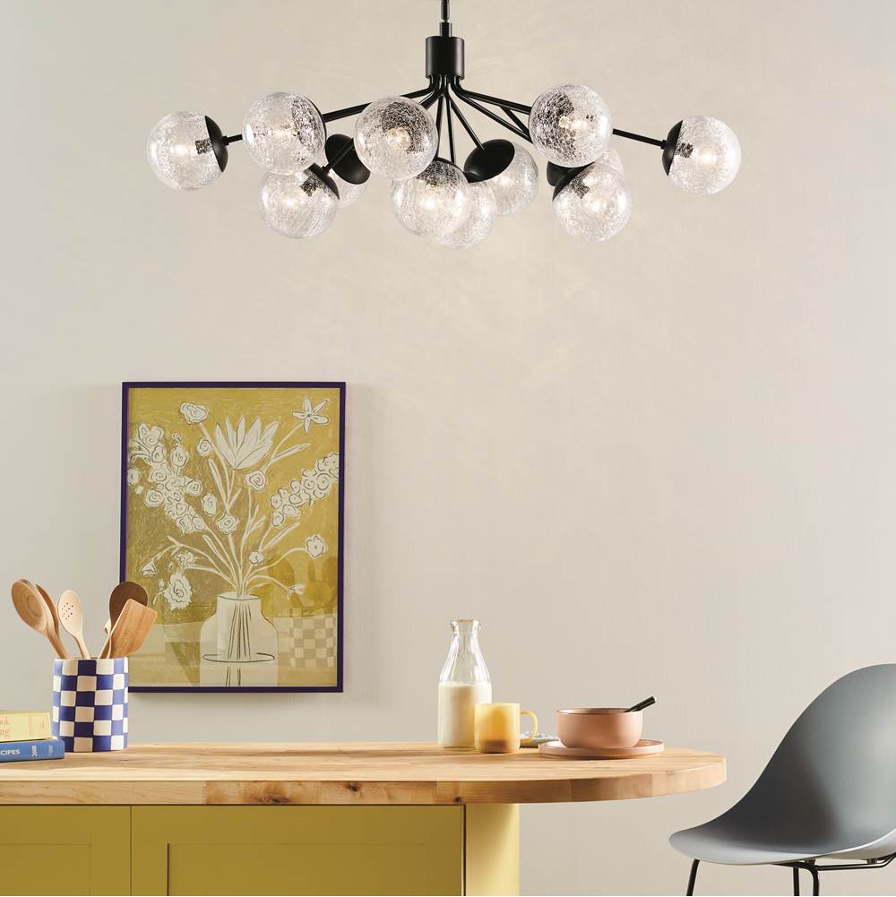 Kichler Lighting 52703BK Black Silvarious 48 Inch 12 Light Linear Convertible Chandelier With Clear Crackled Glass In Black Image 2