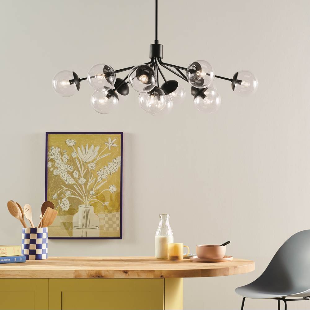 Kichler Lighting 52703BKCLR Black Silvarious 48 Inch 12 Light Linear Convertible Chandelier With Clear Glass In Black Image 2