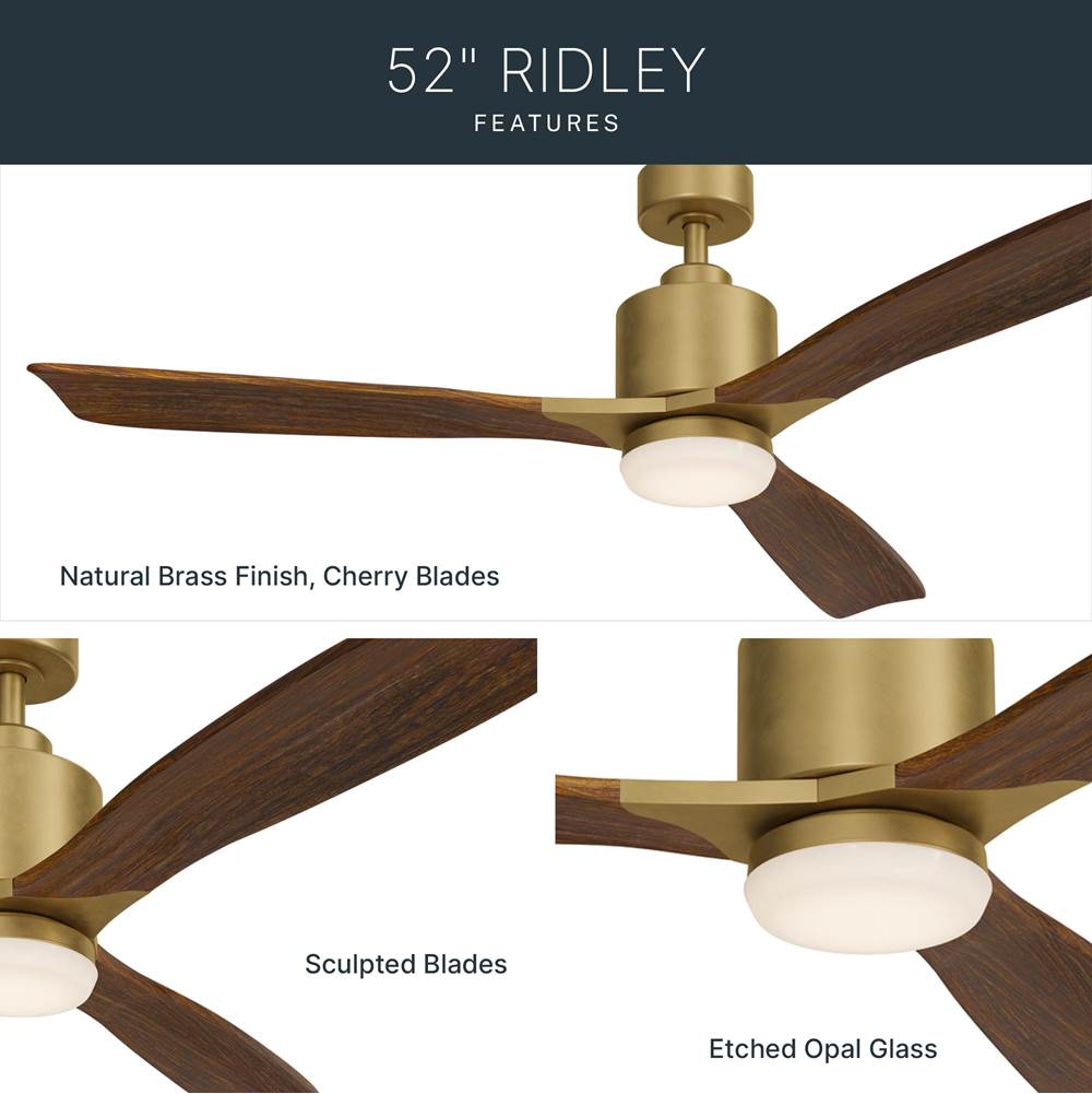 Kichler Lighting 300027NBR Natural Brass 52 Inch Ridley Ii Fan Led Image 7