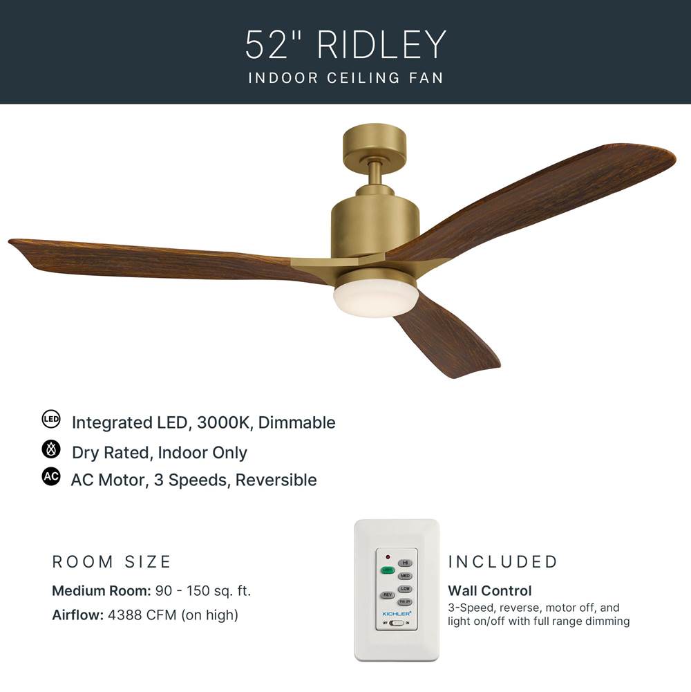 Kichler Lighting 300027NBR Natural Brass 52 Inch Ridley Ii Fan Led Image 8