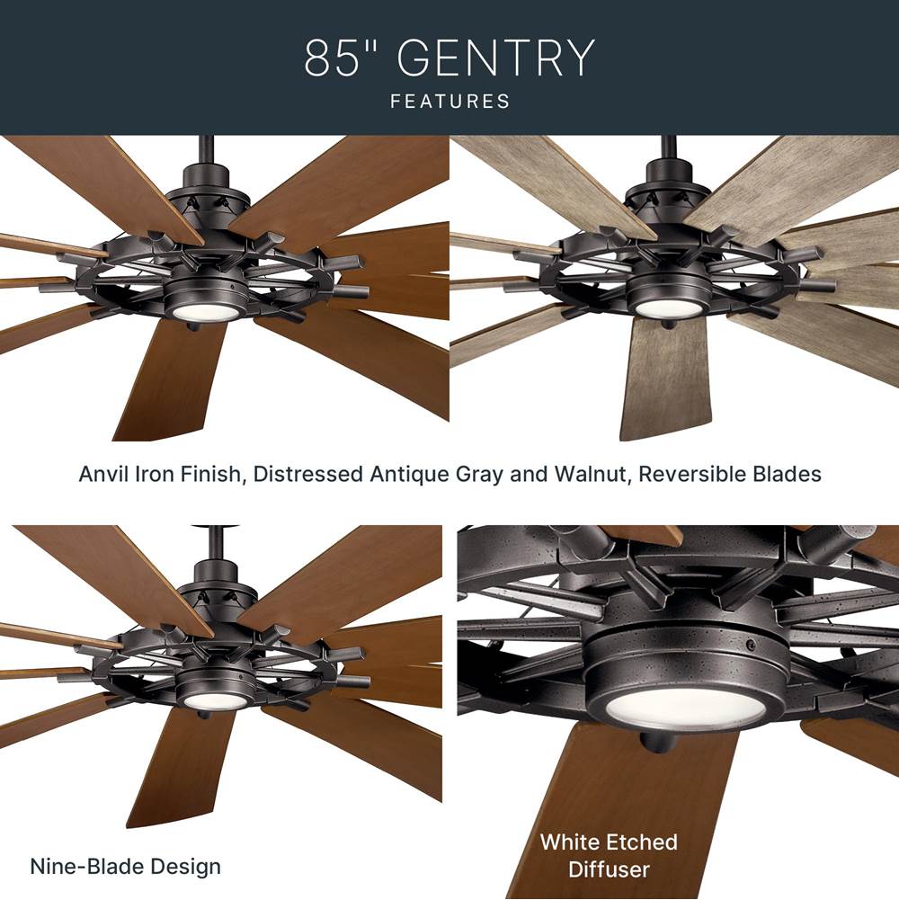 Kichler Lighting 300285AVI Anvil Iron 85 Inch Gentry Xl Fan Led Image 7