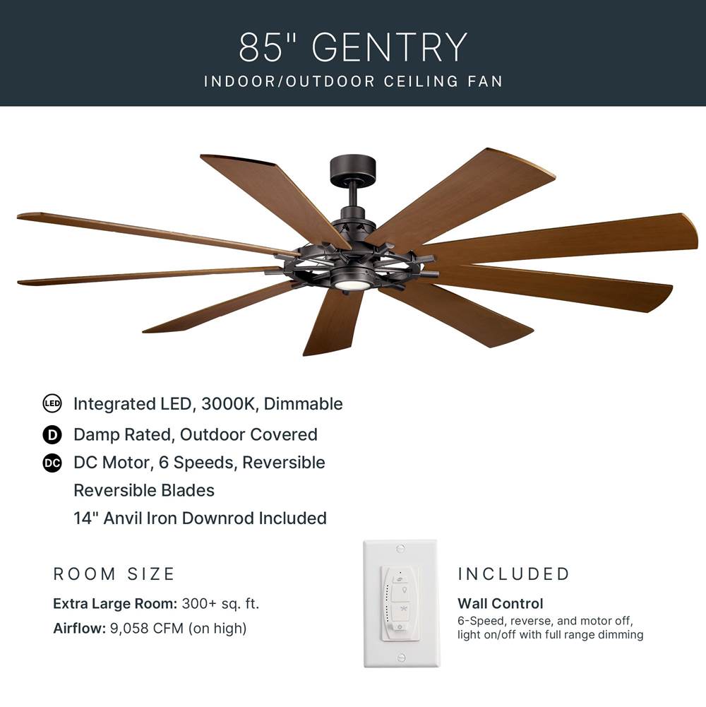 Kichler Lighting 300285AVI Anvil Iron 85 Inch Gentry Xl Fan Led Image 8