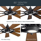 Kichler Lighting 300285DBK Distressed Black 85 Inch Gentry Xl Fan Led Image 7