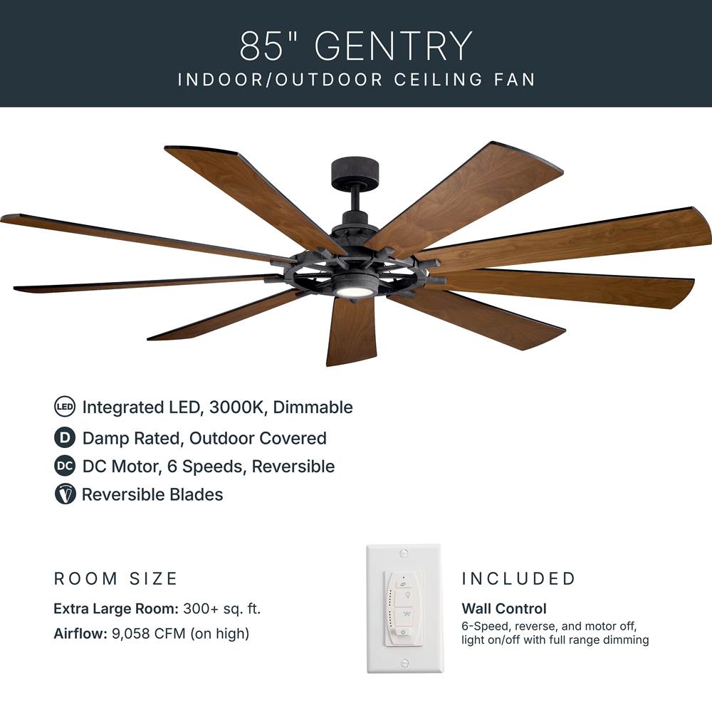 Kichler Lighting 300285DBK Distressed Black 85 Inch Gentry Xl Fan Led Image 8