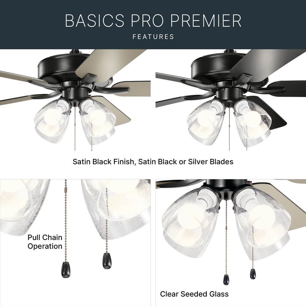 Kichler Lighting 330016SBKS Satin Black 52 Inch Basics Pro Premier Fan Image 8
