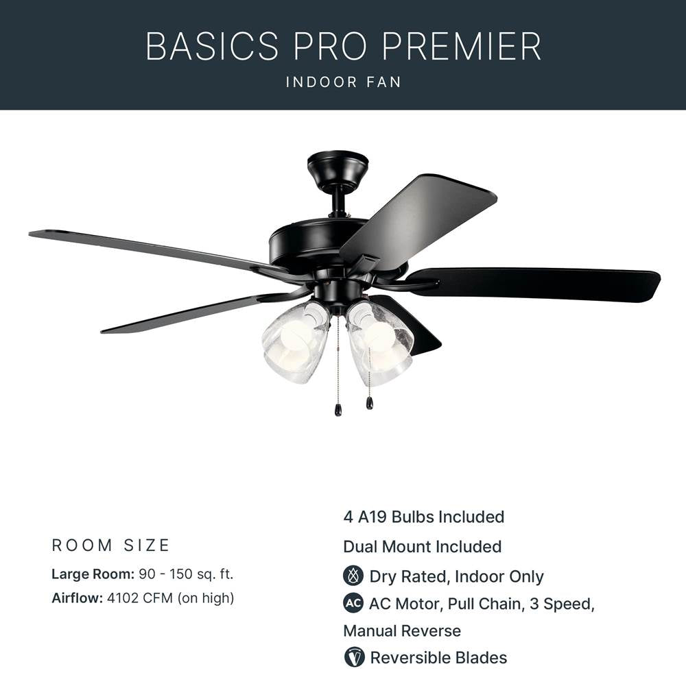 Kichler Lighting 330016SBKS Satin Black 52 Inch Basics Pro Premier Fan Image 7