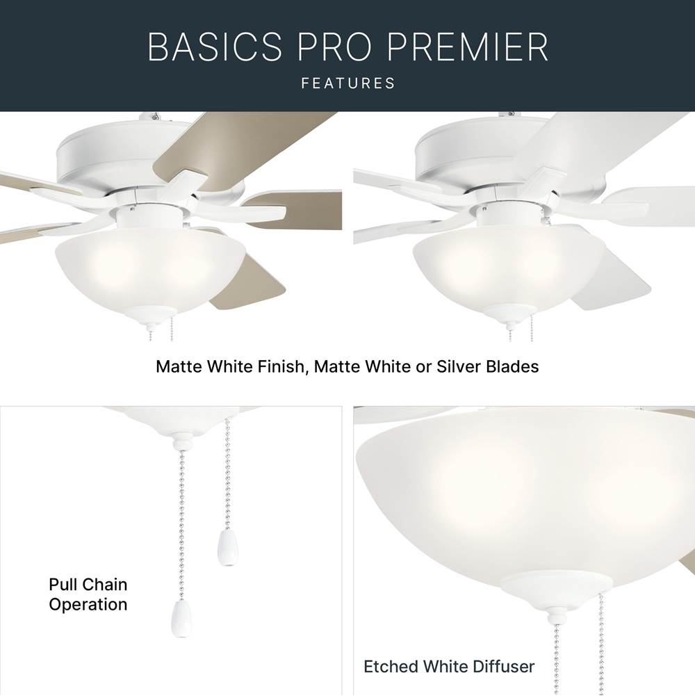 Kichler Lighting 330017MWH Matte White 52 Inch Basics Pro Select Fan Image 7