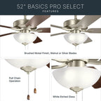 Kichler Lighting 330017NI Brushed Nickel 52 Inch Basics Pro Select Fan Image 7