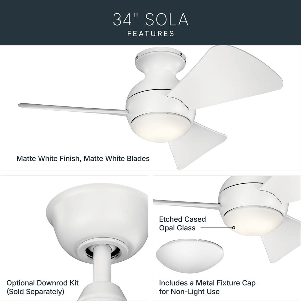 Kichler Lighting 330150MWH Matte White 34 Inch Sola Fan Led Image 8