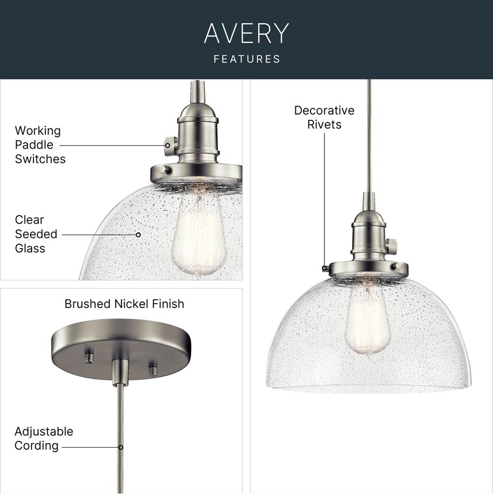 Kichler Lighting Avery 9.5 Inch 1 Light Goblet Mini Pendant With Clear Seeded Glass In Black
