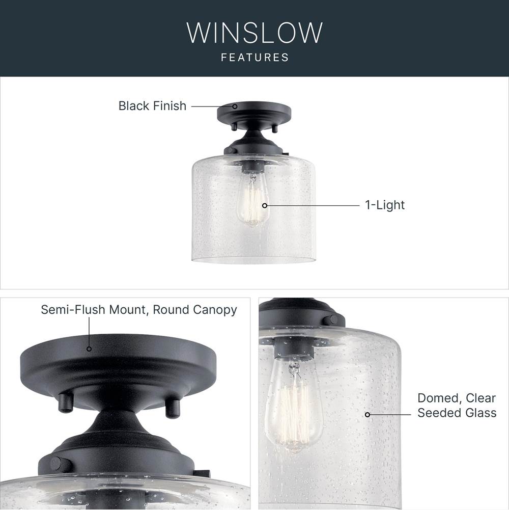 Kichler Lighting 44033BK Black Semi Flush 1lt Image 8