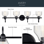 Kichler Lighting 45974BK Black Avery 33.5 Inch 4 Light Vanity Light With Clear Seeded Glass In Black Image 8