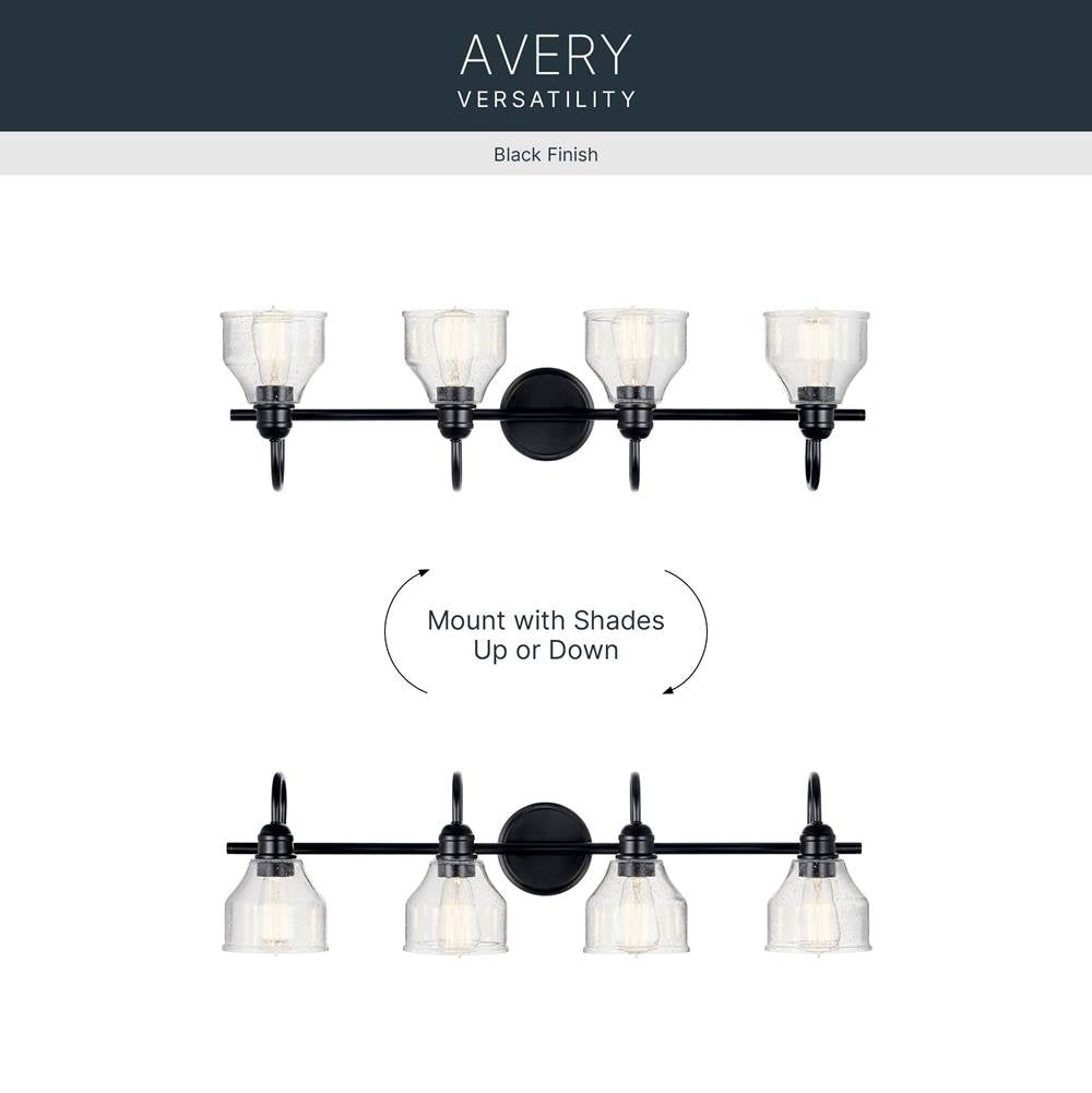 Kichler Lighting 45974BK Black Avery 33.5 Inch 4 Light Vanity Light With Clear Seeded Glass In Black Image 7