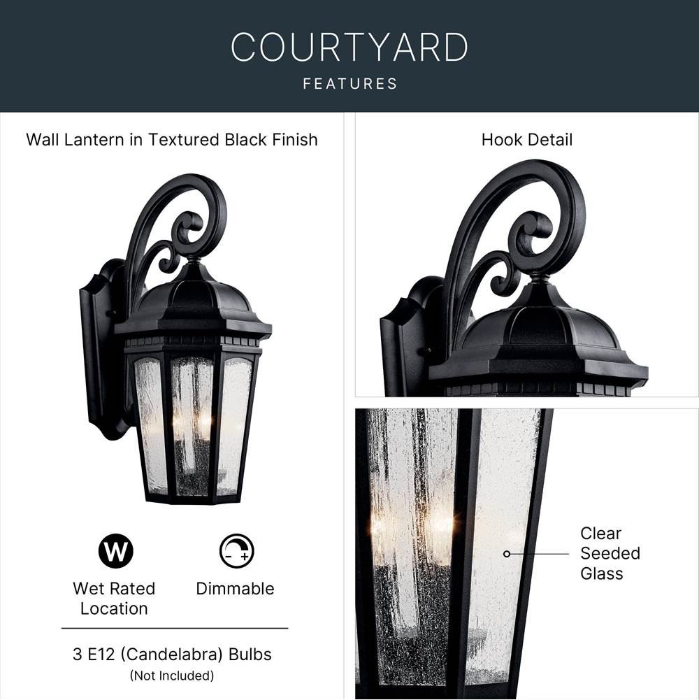 Kichler Lighting 9034BKT Textured Black Outdoor Wall 3lt Image 8