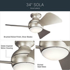 Kichler Lighting 330150NI Brushed Nickel 34 Inch Sola Fan Led Image 7