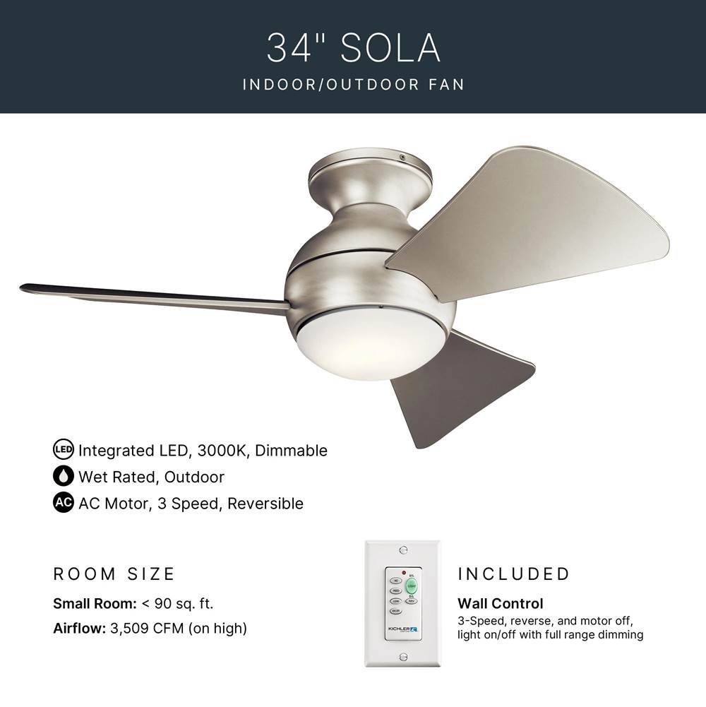Kichler Lighting 330150NI Brushed Nickel 34 Inch Sola Fan Led Image 8