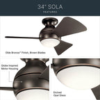 Kichler Lighting 330150OZ Olde Bronze 34 Inch Sola Fan Led Image 7