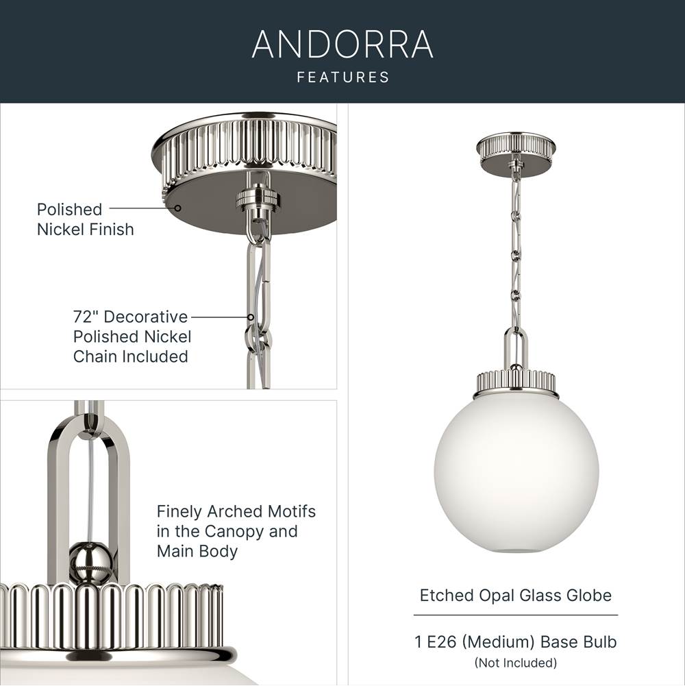Kichler Lighting 52866PN Polished Nickel Pendant 1lt Image 3