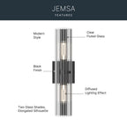 Kichler Lighting 55166BK Black Jemsa 18 Inch 2 Light Wall Sconce With Clear Fluted Glass In Black Image 8
