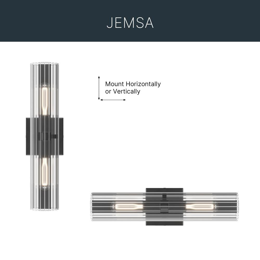 Kichler Lighting 55166BK Black Jemsa 18 Inch 2 Light Wall Sconce With Clear Fluted Glass In Black Image 7
