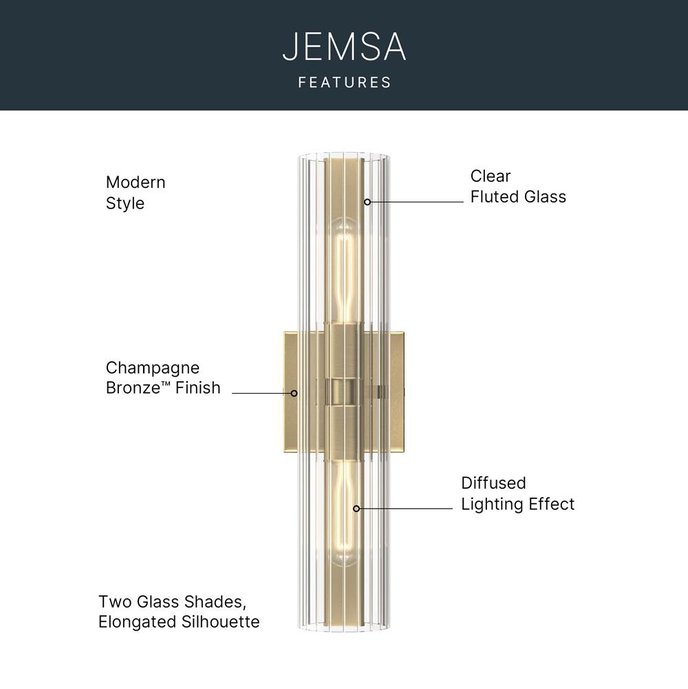 Kichler Lighting 55166CPZ Champagne Bronze Jemsa 18 Inch 2 Light Wall Sconce With Clear Fluted Glass In Champagne Bronze Image 8
