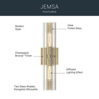 Kichler Lighting 55166CPZ Champagne Bronze Jemsa 18 Inch 2 Light Wall Sconce With Clear Fluted Glass In Champagne Bronze Image 8