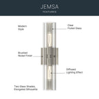 Kichler Lighting 55166NI Brushed Nickel Jemsa 18 Inch 2 Light Wall Sconce With Clear Fluted Glass In Brushed Nickel Image 8