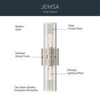Kichler Lighting 55166PN Polished Nickel Jemsa 18 Inch 2 Light Wall Sconce With Clear Fluted Glass In Polished Nickel Image 8