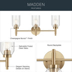 Kichler Lighting 55185CPZ Champagne Bronze Madden 24 Inch 3 Light Vanity With Clear Glass In Champagne Bronze Image 7