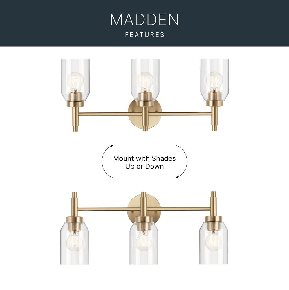 Kichler Lighting 55185CPZ Champagne Bronze Madden 24 Inch 3 Light Vanity With Clear Glass In Champagne Bronze Image 6