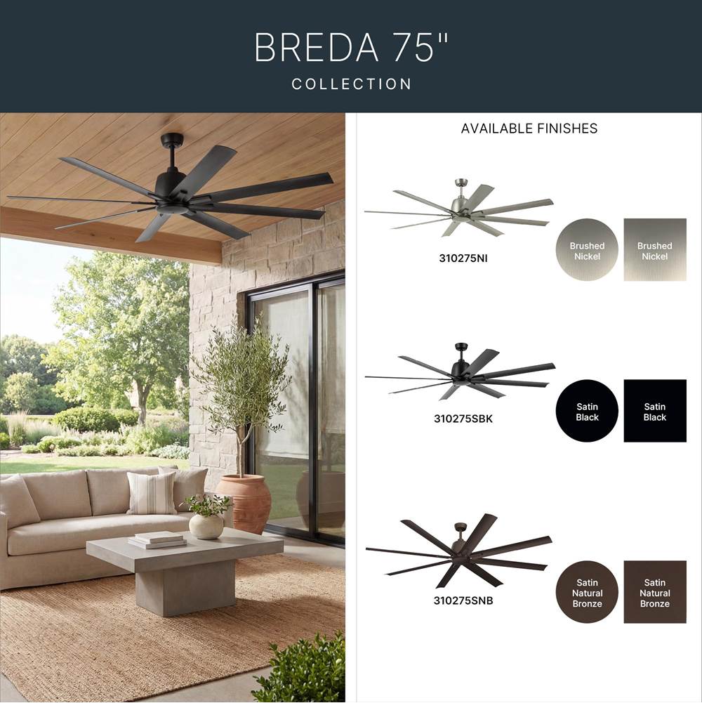 Kichler Lighting 310275SBK Satin Black 75 Inch Breda Fan Image 5